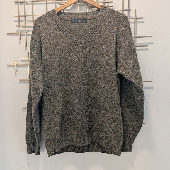 VTG Protege V Neck Speckled Knit Sweater Acrylic Wool Alpaca Blend Men's Sz L - Picture 1 of 6